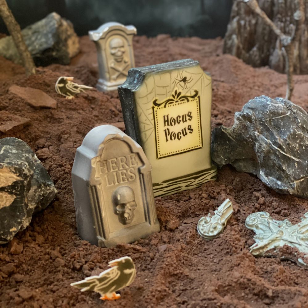 Tombstone Cookies decorated with Julia's Kitchen Club Halloween Tombstone Kit