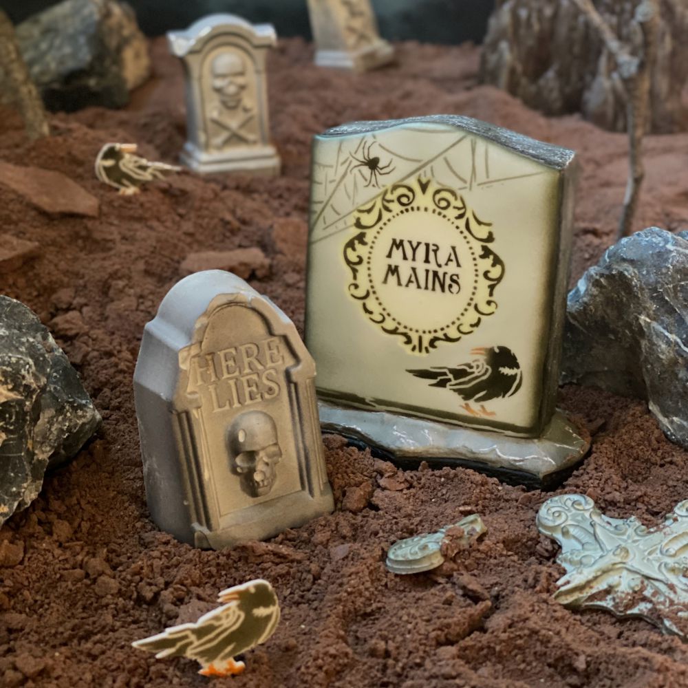 Tombstone Cookies decorated with Julia's Kitchen Club Halloween Tombstone Kit