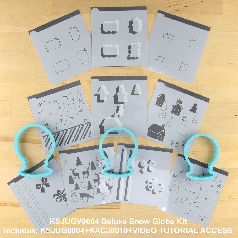 Julia Ushers Deluxe Holiday Snow Globe Project Kit with 10 stencils and 3 cookie cutters