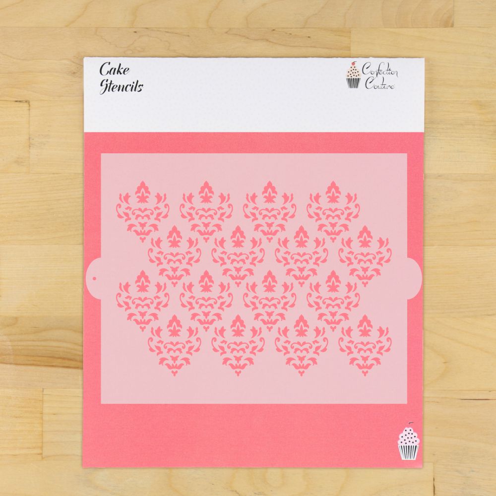 Palermo Damask Cake Side Stencil for barrel cakes