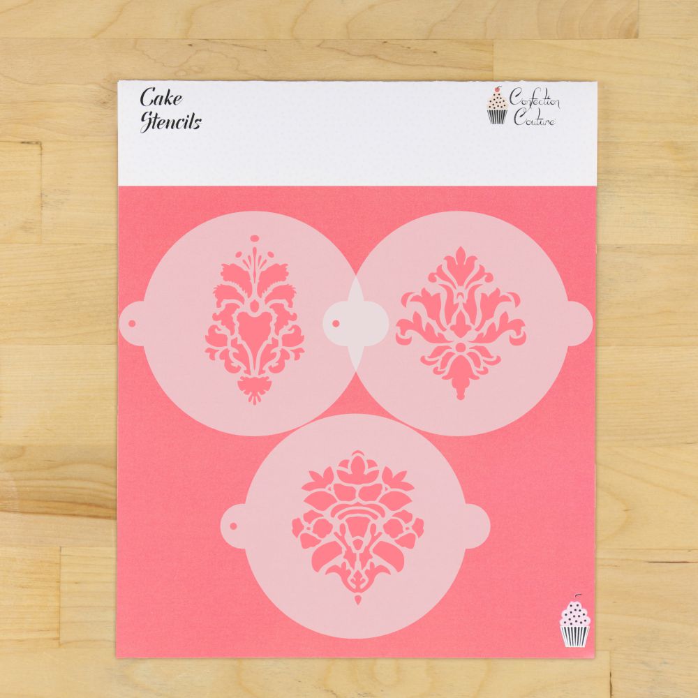 Damask 2 Cake Top Stencil Trio