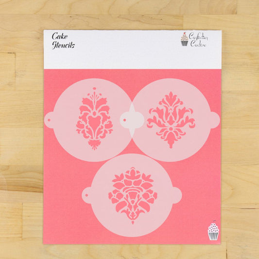Damask 2 Cake Top Stencil Trio