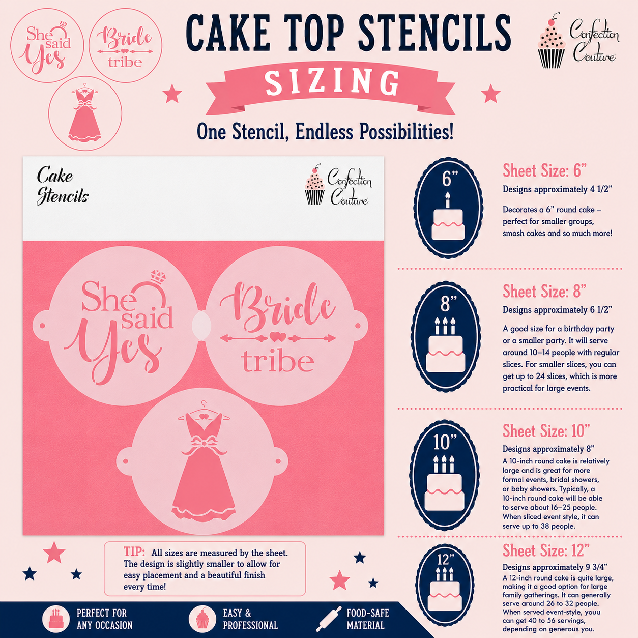 Bridal Shower Cake Top Stencil Trio