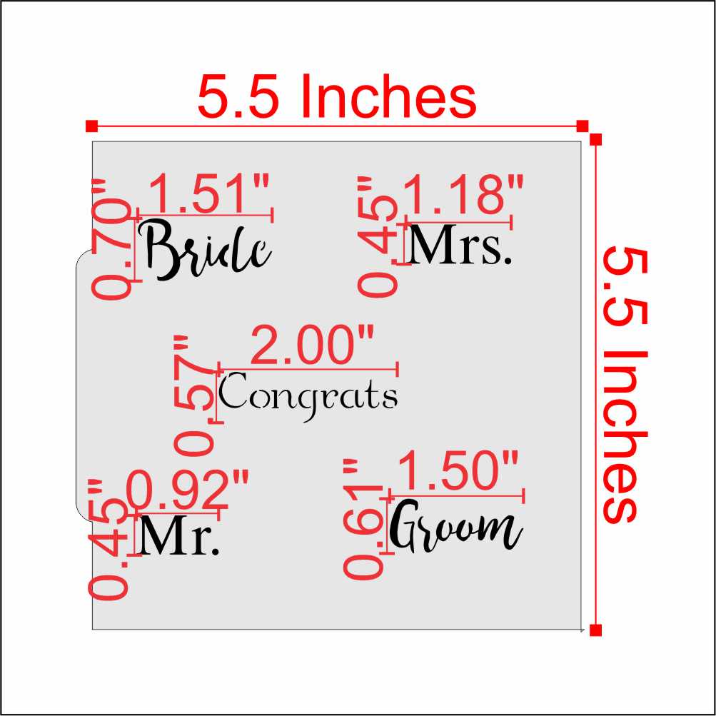 Measurements for the Wedding Messages Cookie Stencil