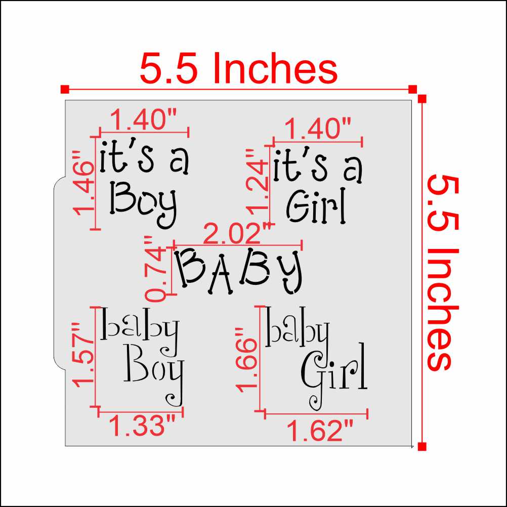 Measurements for the Baby Messages Cookie Stencil