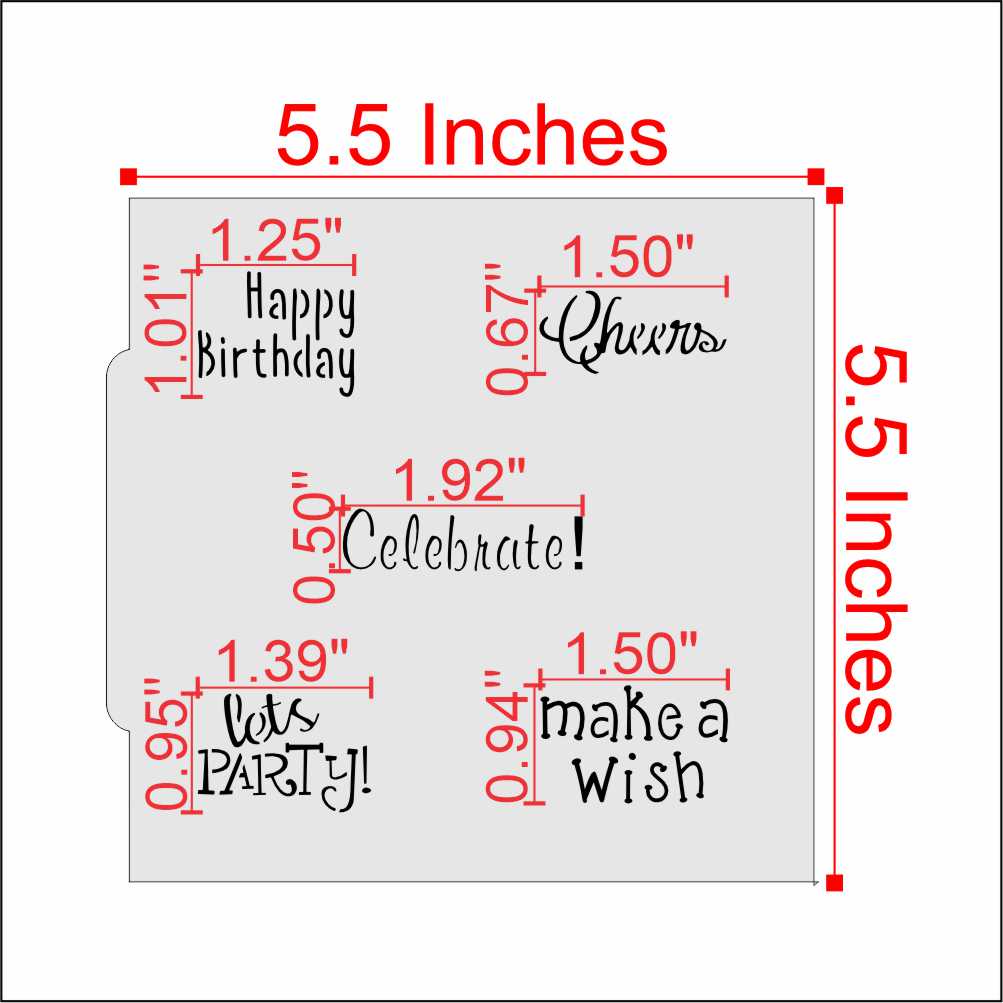 Birthday Words Cookie Stencil Dimensions