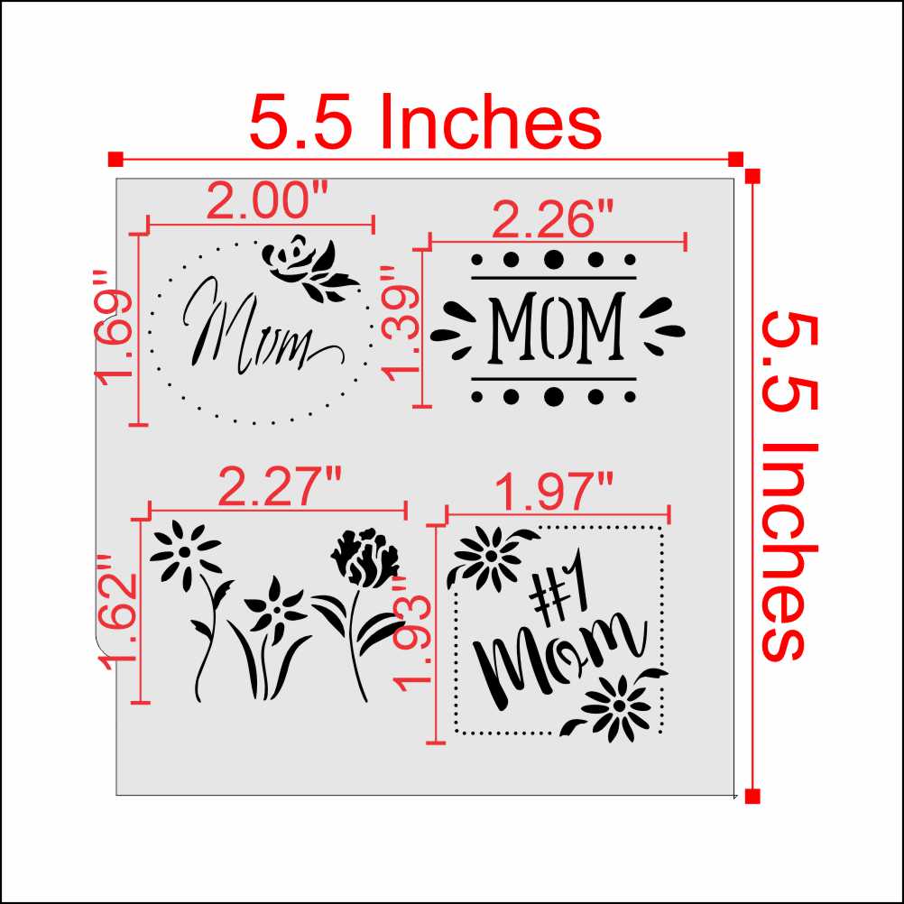 Measurements for the Mother's Day Messages Cookie Stencil