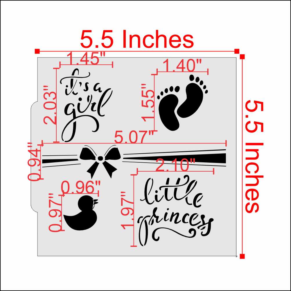 Measurements for the It's A Girl Cookie Stencil