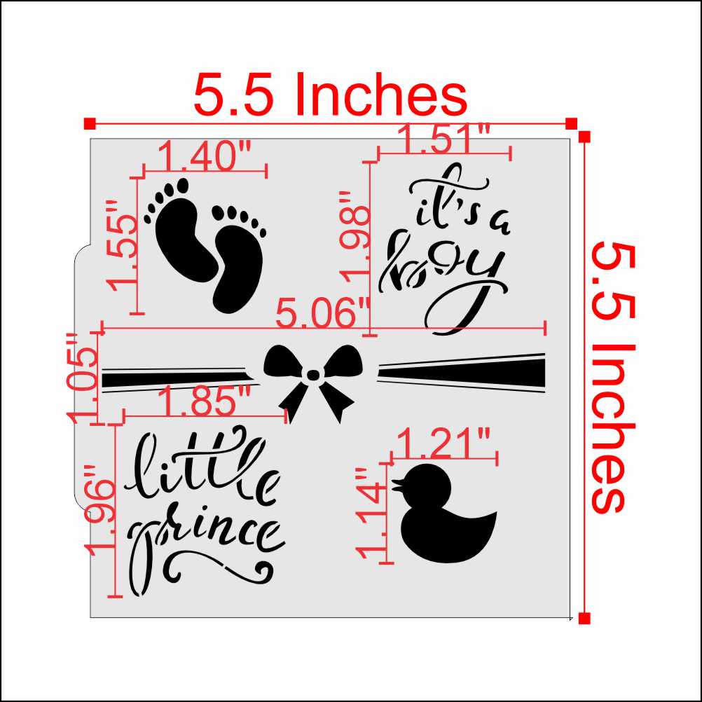 Measurements for the It's A Boy Cookie Stencil