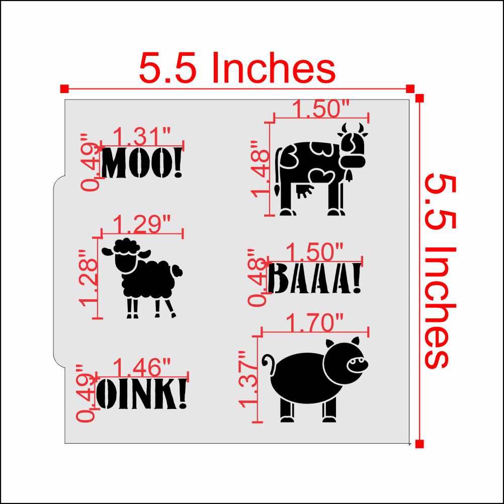 Measurements for the Farm Sounds Cookie Stencil