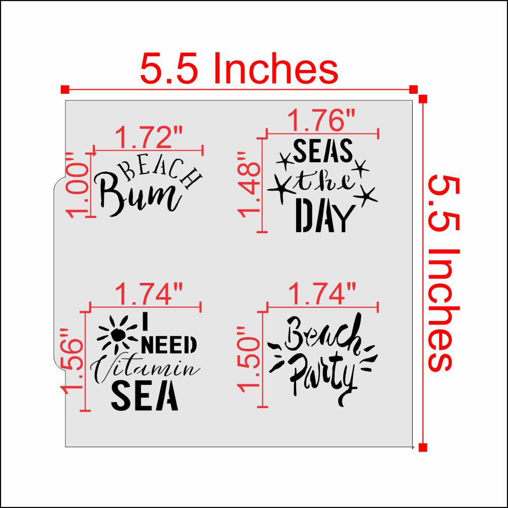 Measurements for the Beach Day Messages Cookie Stencil
