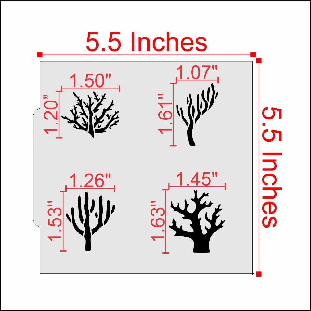 Measurements for the Sea Coral Cookie Stencils