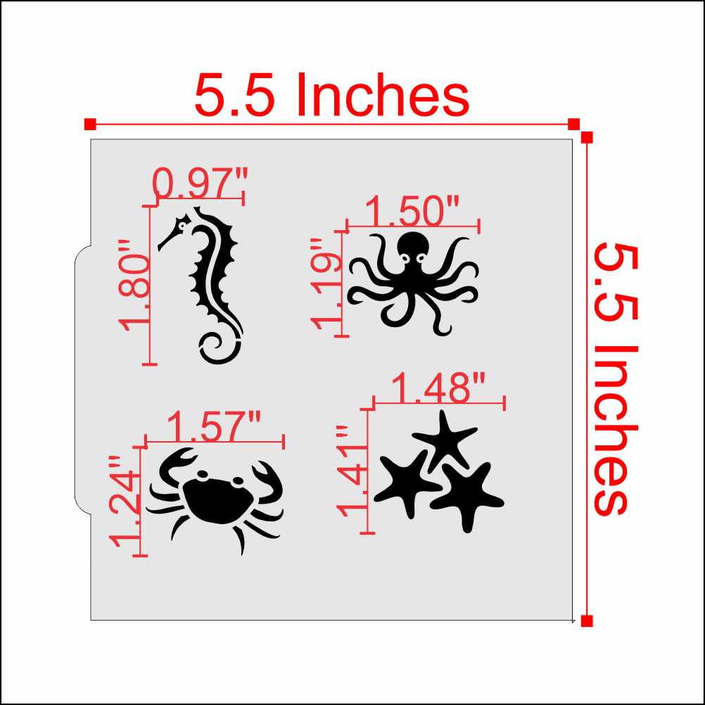 Measurements for the Sea Creatures Cookie Stencils