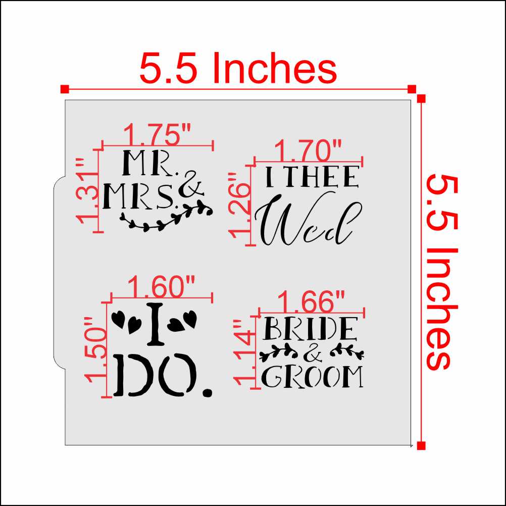 Bride and Groom Cookie Stencil Dimensions