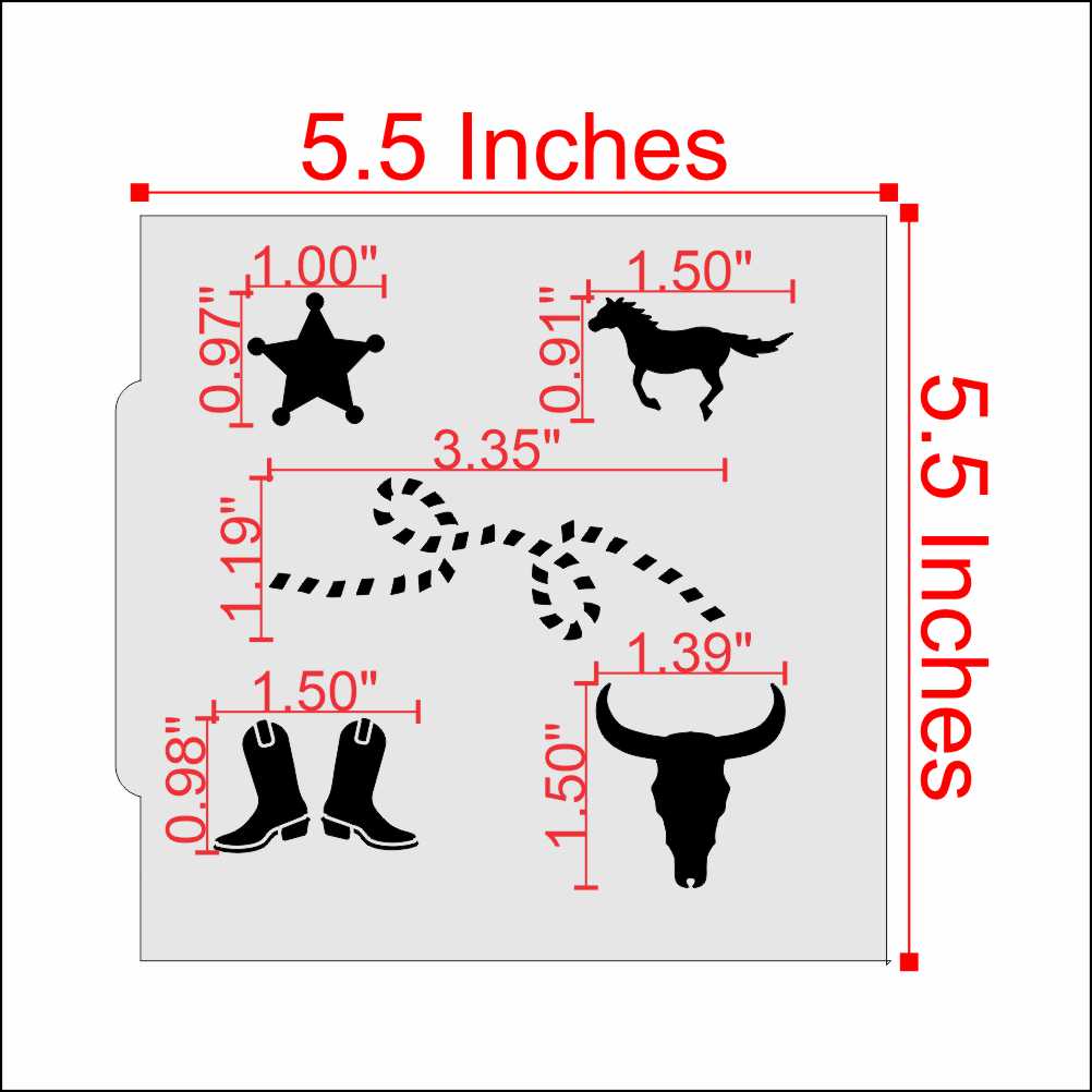 Cowboys Set Cookie Stencil Dimensions