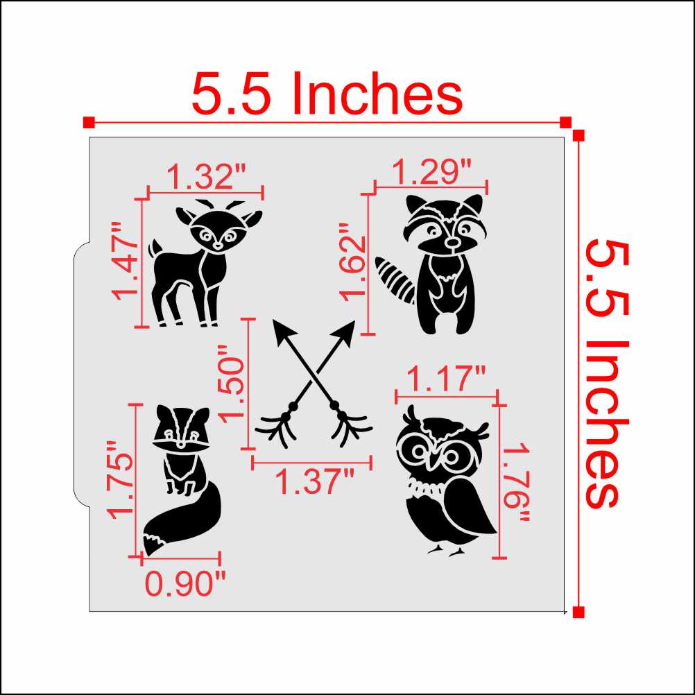 Measurements for the Forest Critters Cookie Stencil