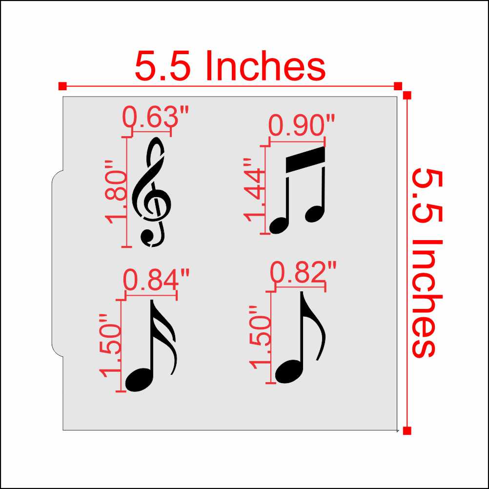 Measurements for the Music Notes Cookie Stencil