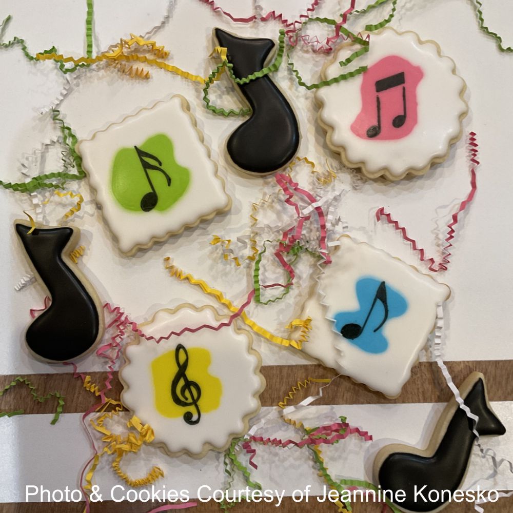 Cookies decorated using the Music Notes Cookie Stencil