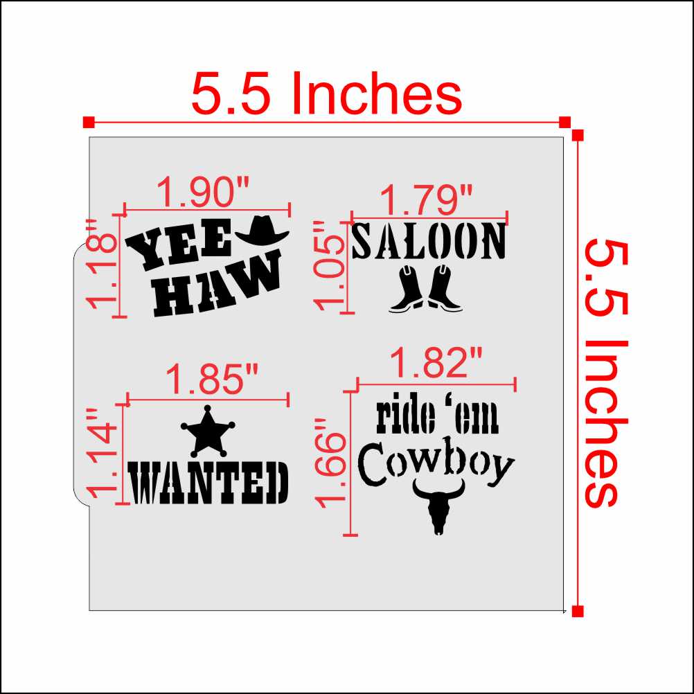Cowboy Words Cookie Stencil Dimensions