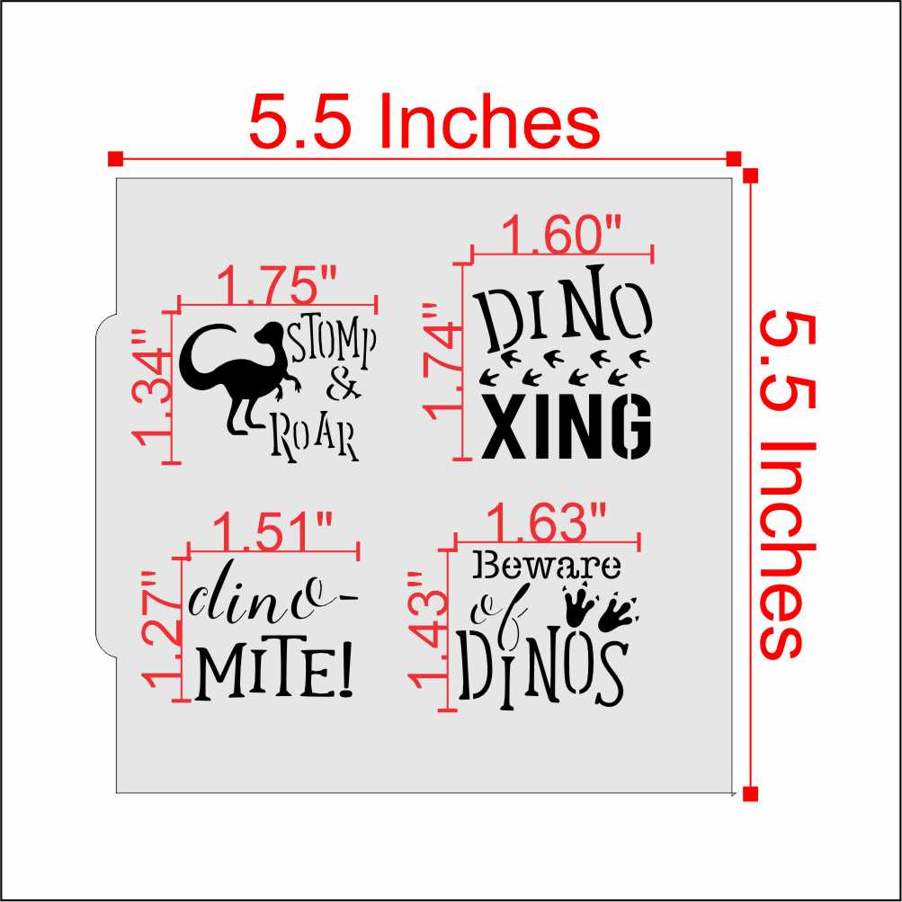 Dinosaur Words Cookie Stencil Dimensions