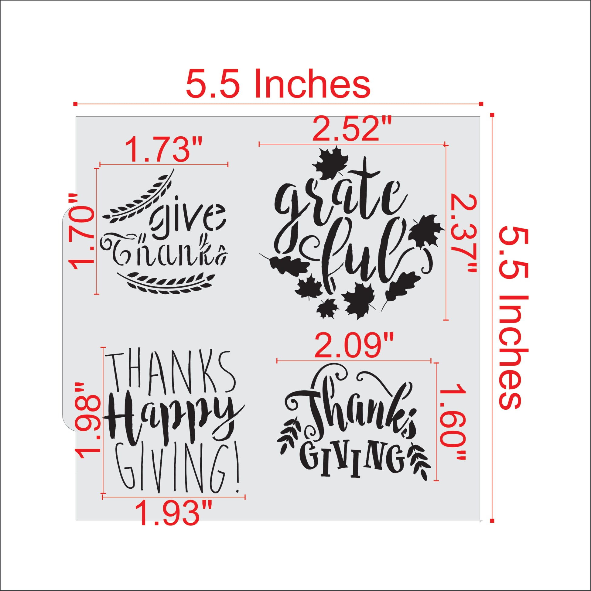 Measurements for the Give Thanks Message Cookie Stencils