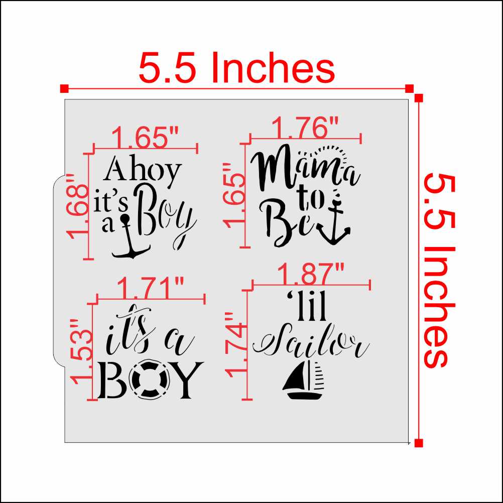 Measurements for the Nautical It's A Boy Cookie Stencil