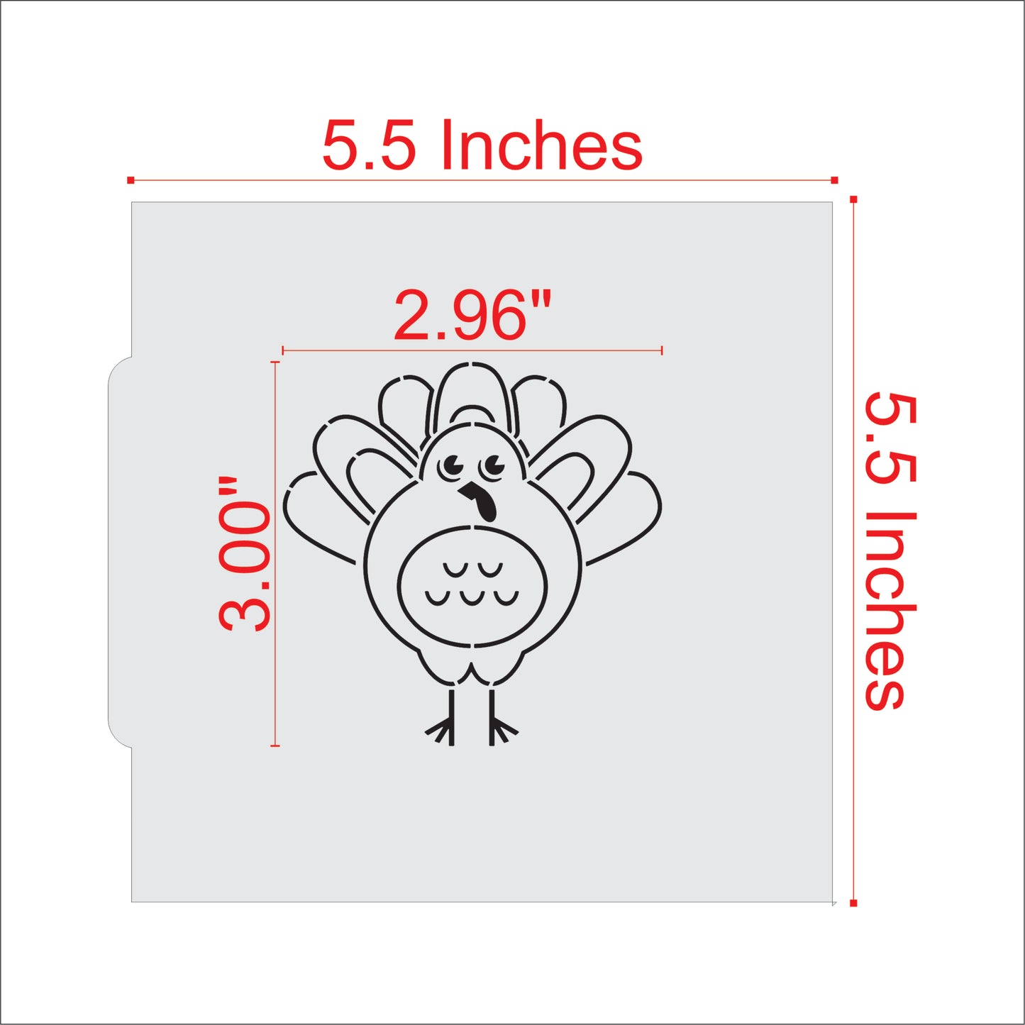 Measurements for the Turkey Paint Your Own Cookie Stencil