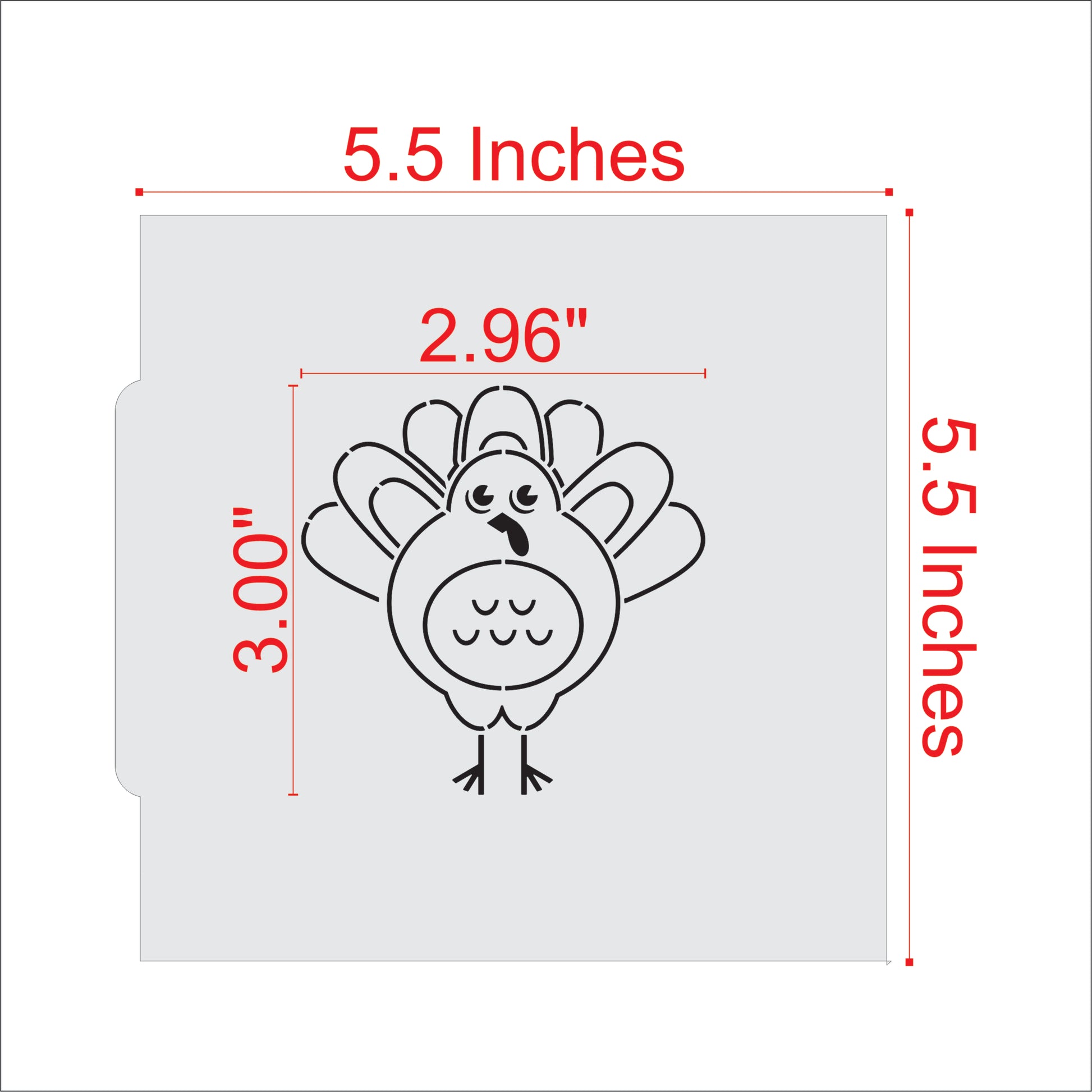 Measurements for the Turkey Paint Your Own Cookie Stencil