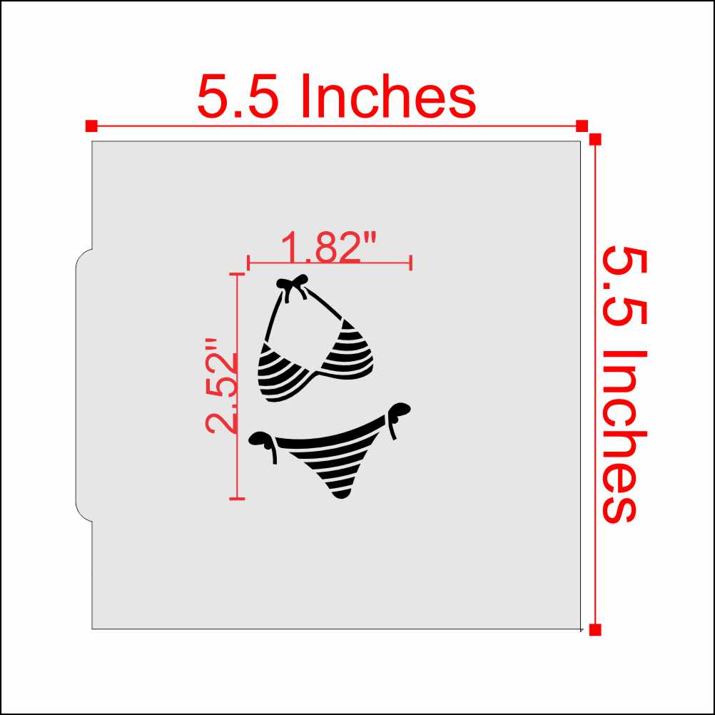Measurements for the Summer Bikini Accents Cookie Stencil