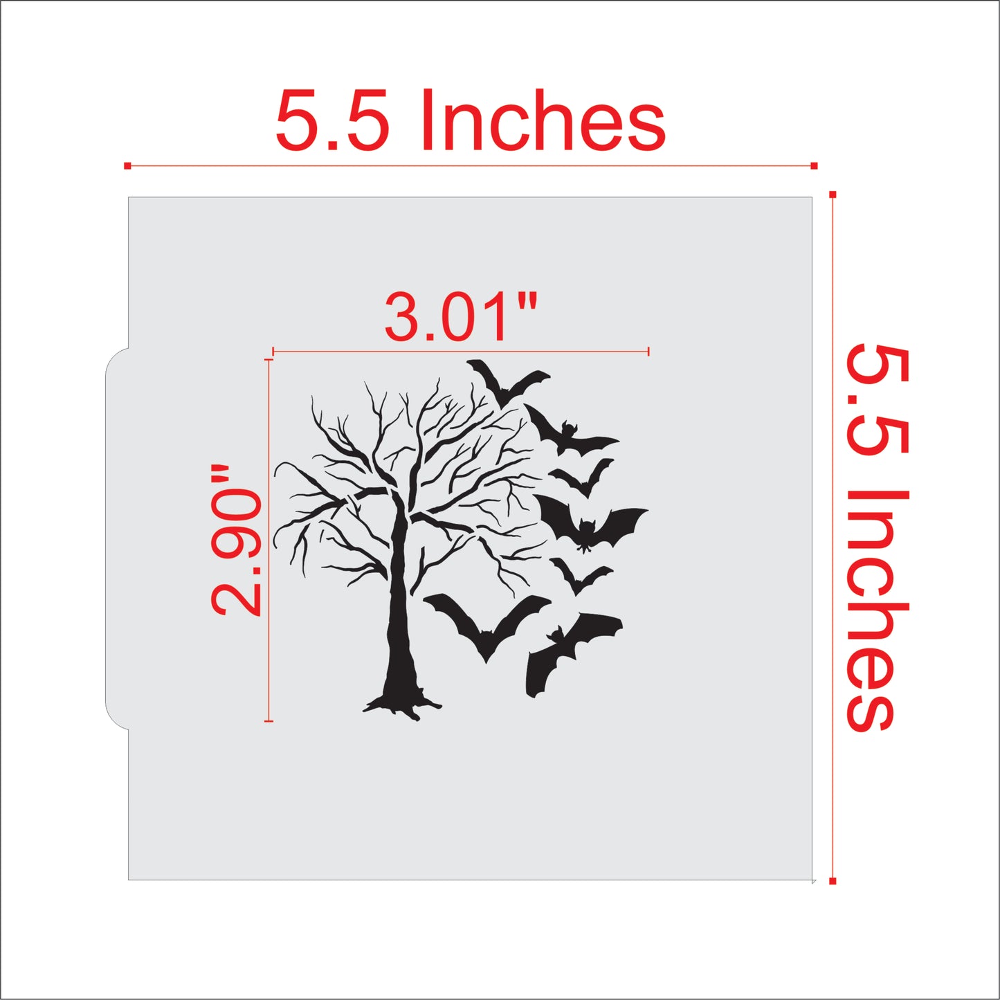 Measurements for the After Midnight Halloween Cookie Stencil
