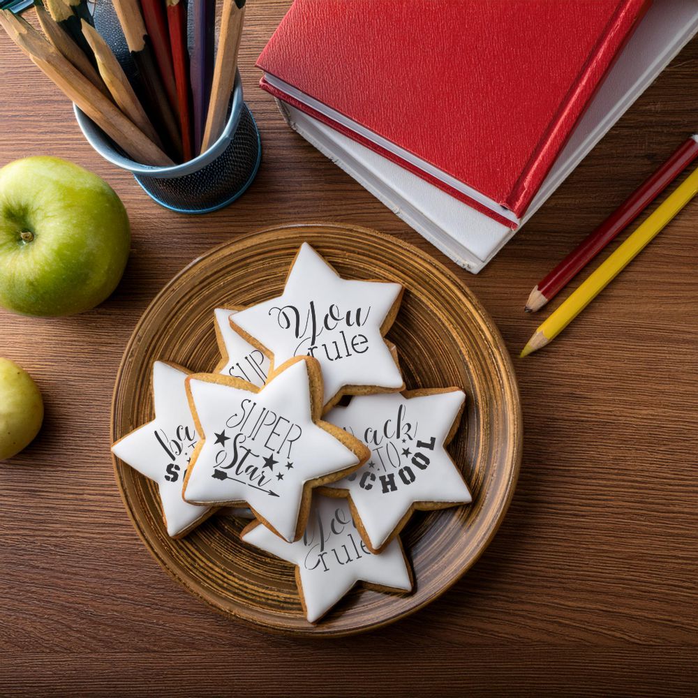 Cookies Decorated with the Back to School Messages Cookie Stencil