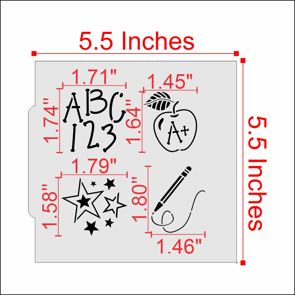 Measurements for the Back to School Cookie Stencil