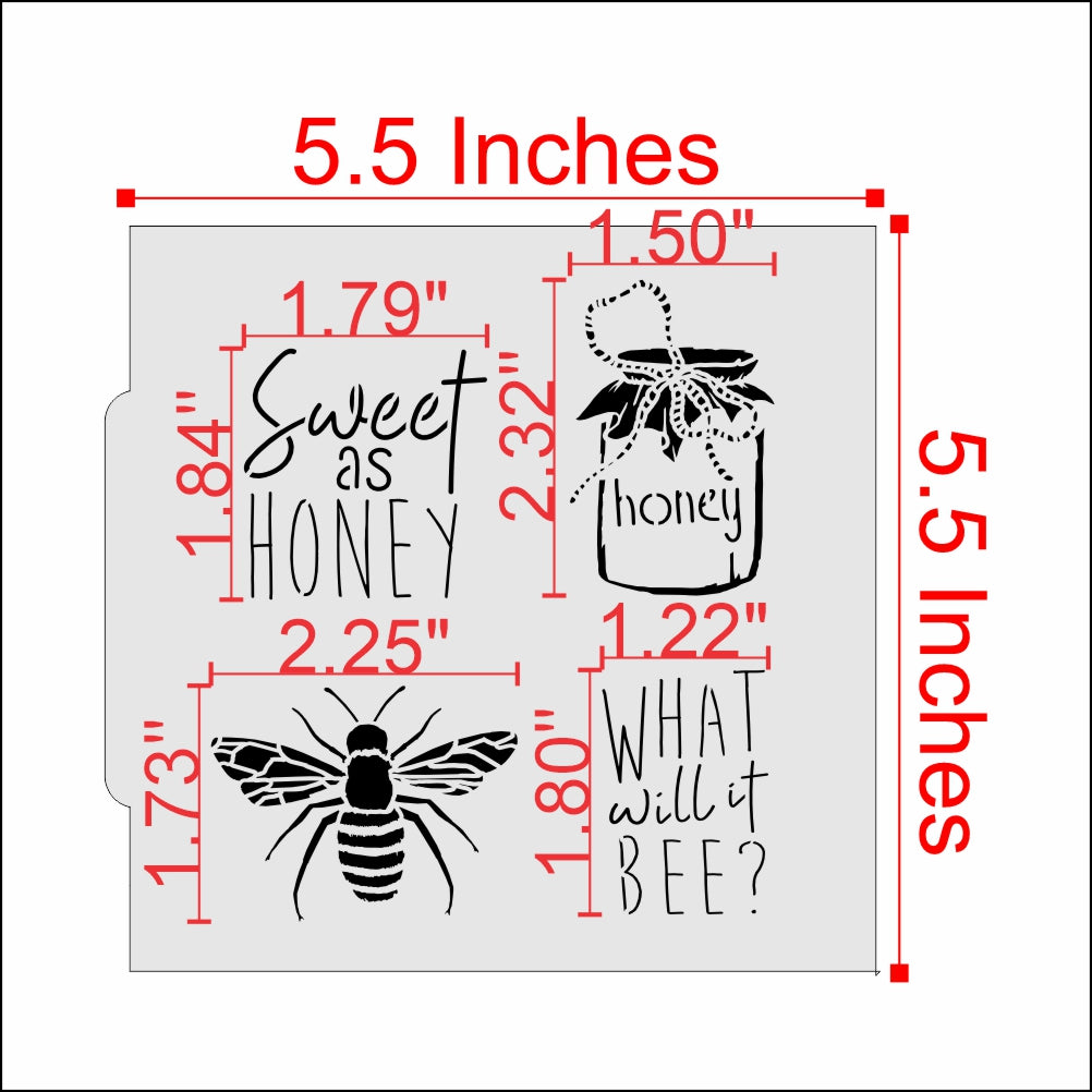 Measurements for the What Will it Bee Gender Reveal Cookie Stencil