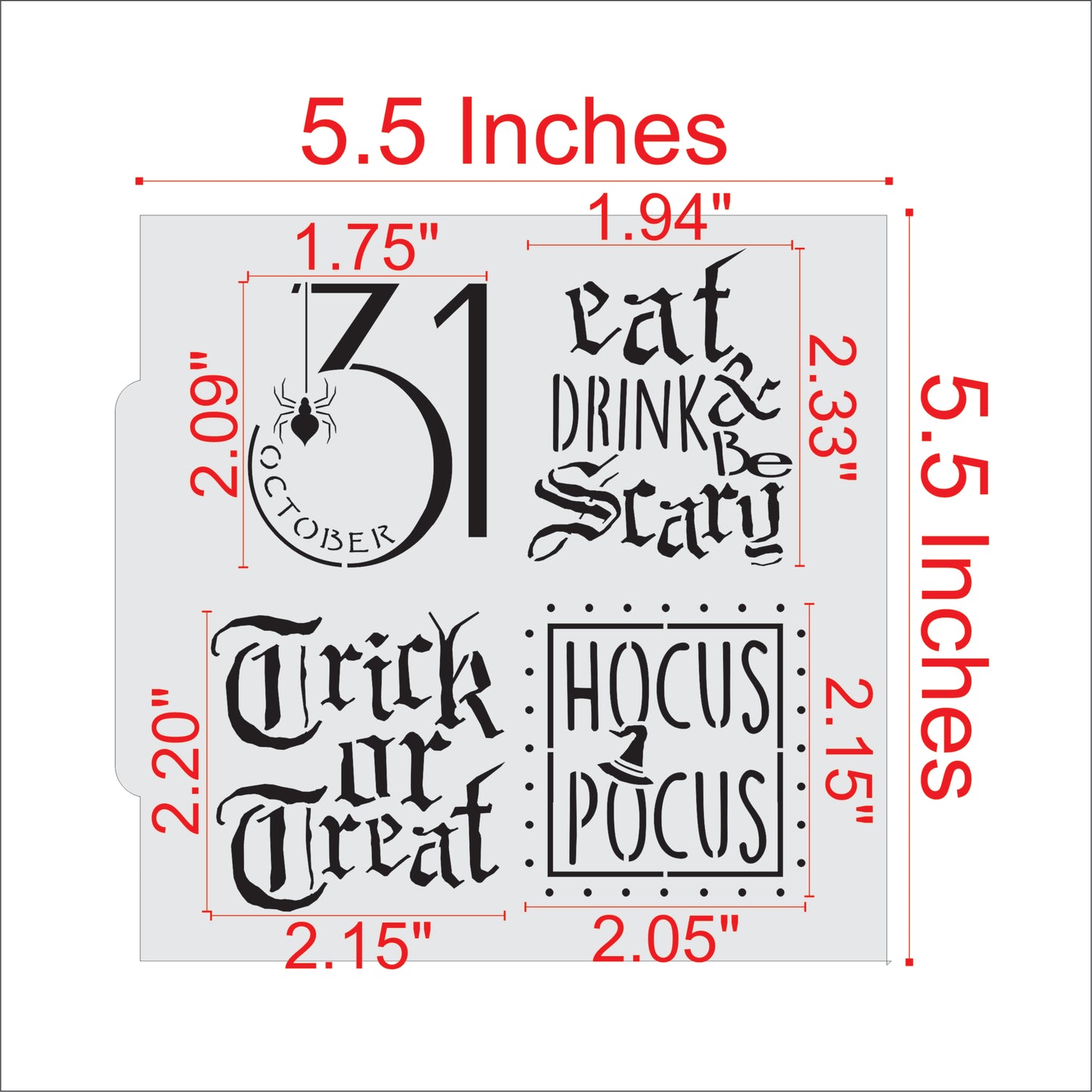 Measurements for the Trick or Treat Halloween Cookie Stencils