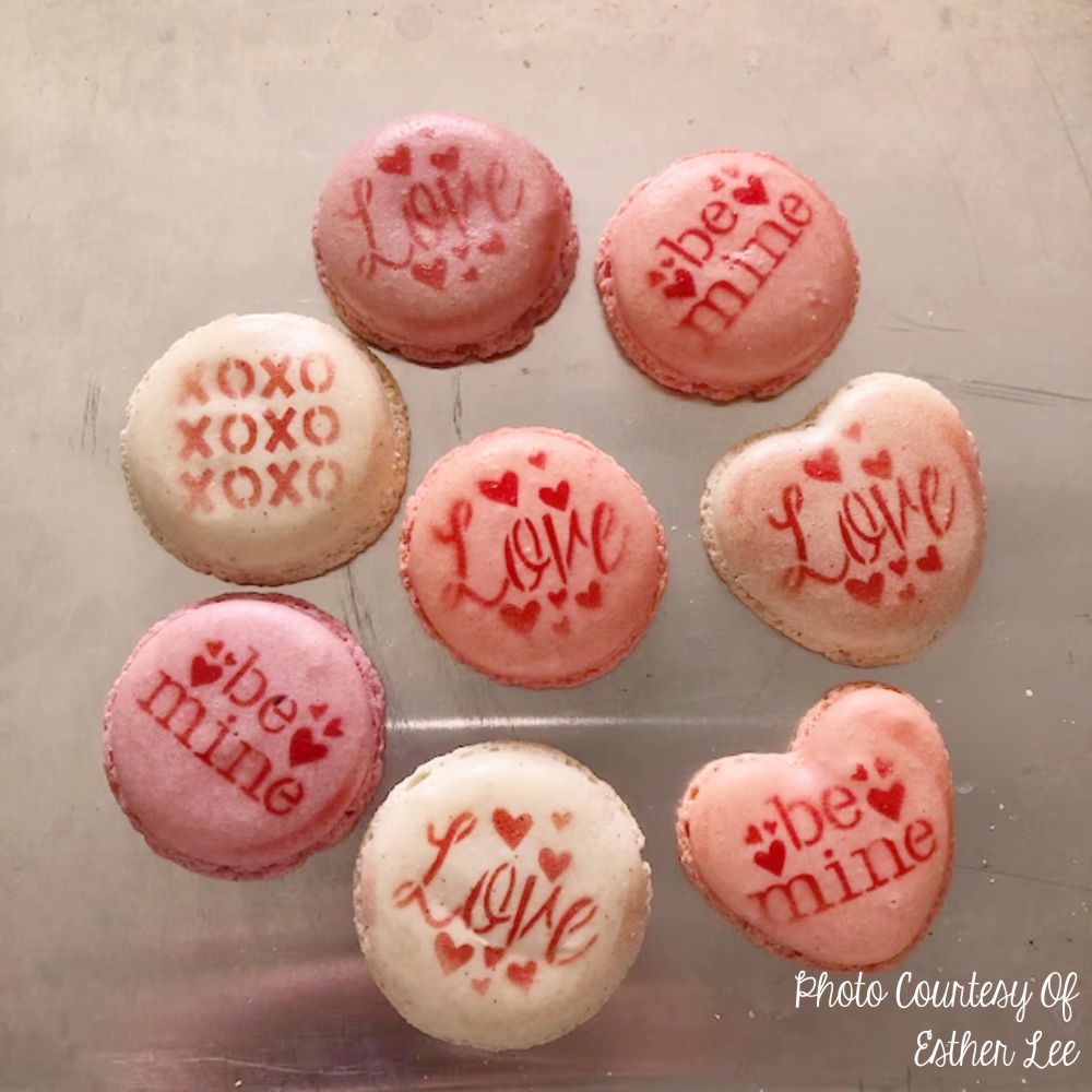 Cookies decorated using the Valentines Round Cookie Stencil 3 Pc Set