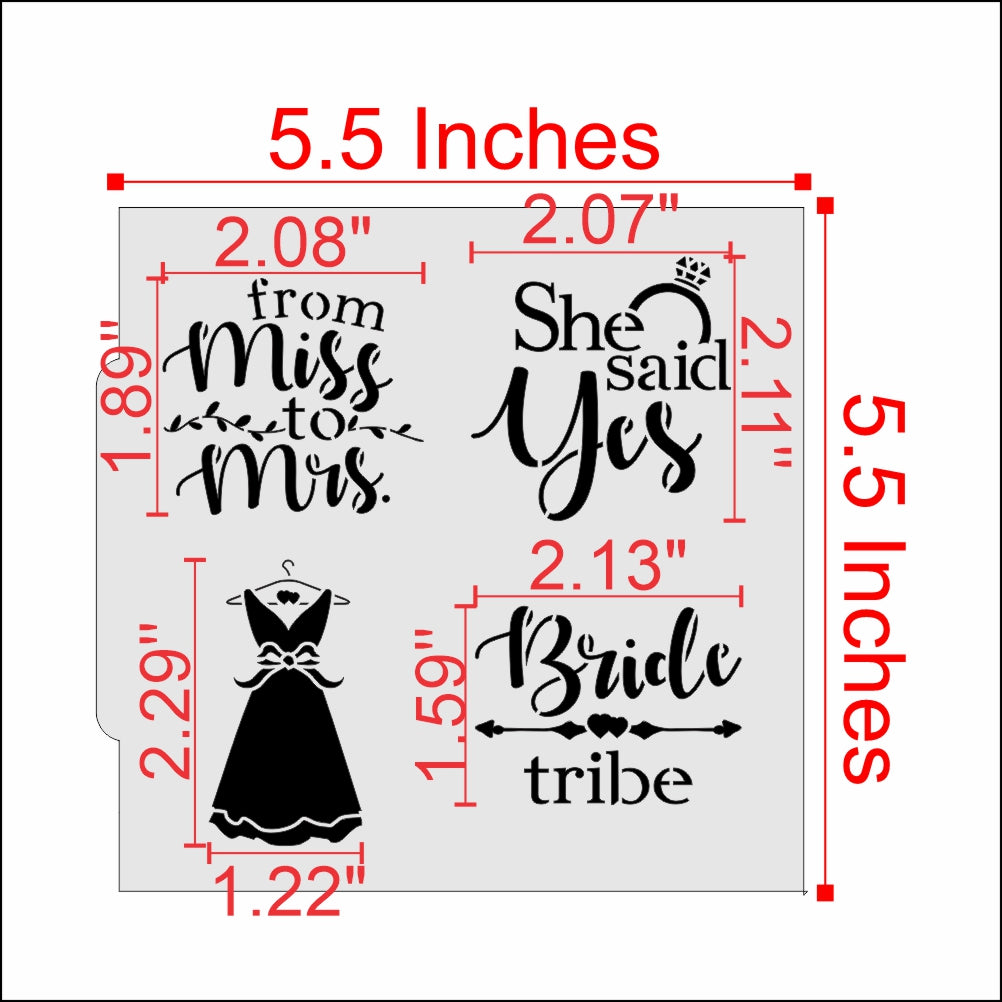 Measurements for the She Said Yes Cookie Stencil