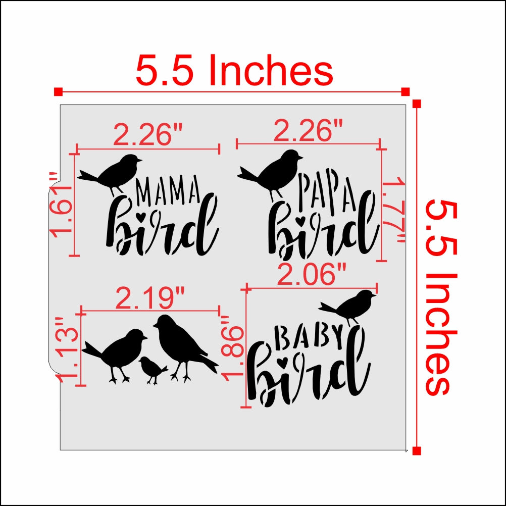 Measurements for the Bird Family Cookie Stencil