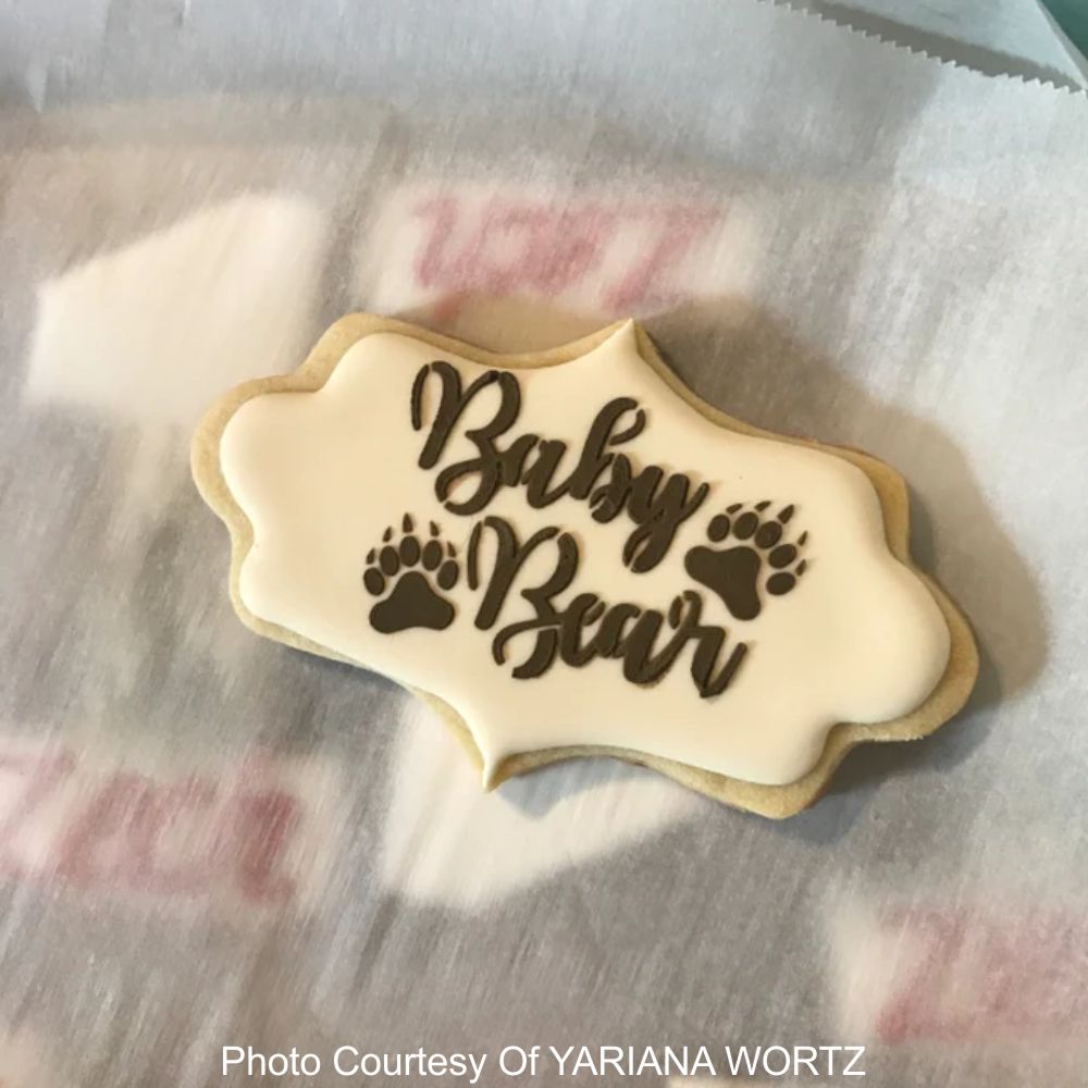 Bear Family Cookie Stencil used on cookies with royal icing by Yariana Wortz