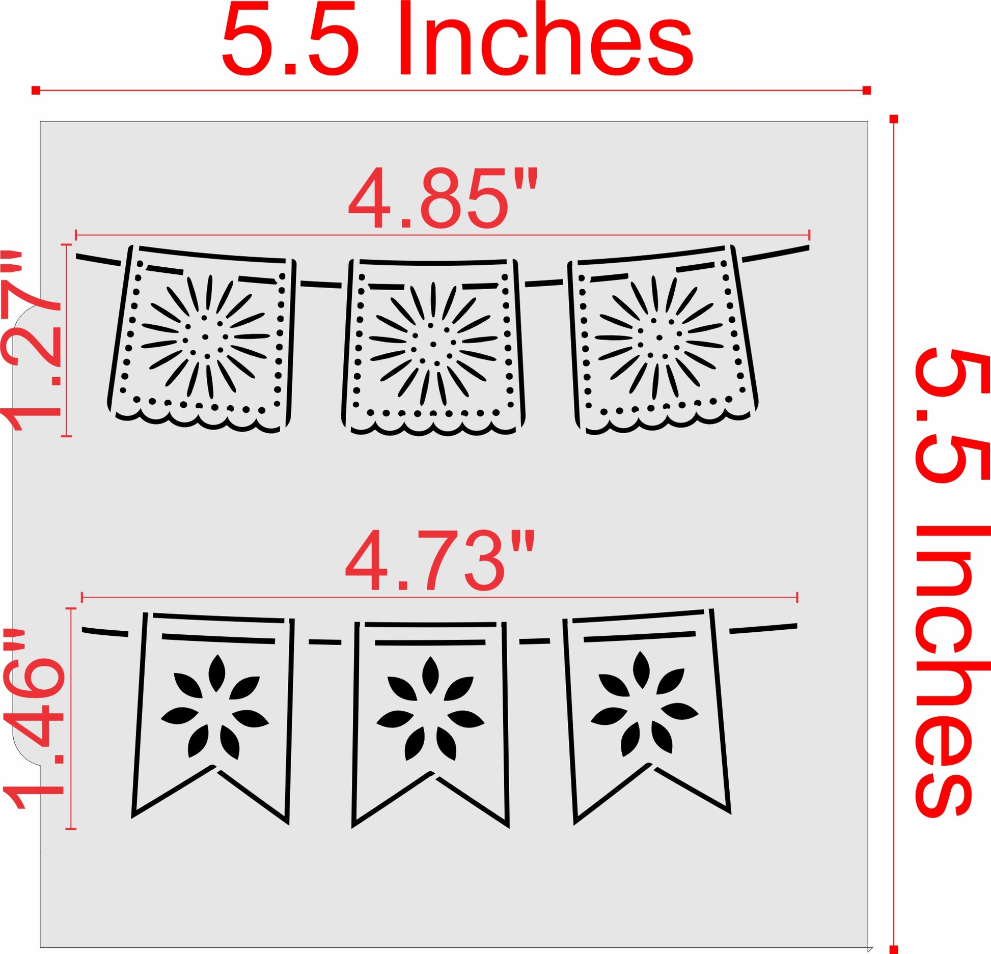 Measurements for the Papel Picado Cookie Stencil