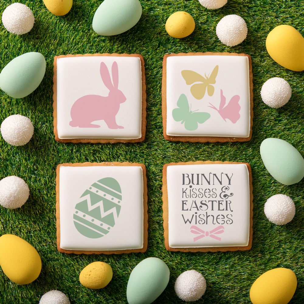 Easter Cookies using our Bunny Kisses and Easter Wishes Cookie Stencil