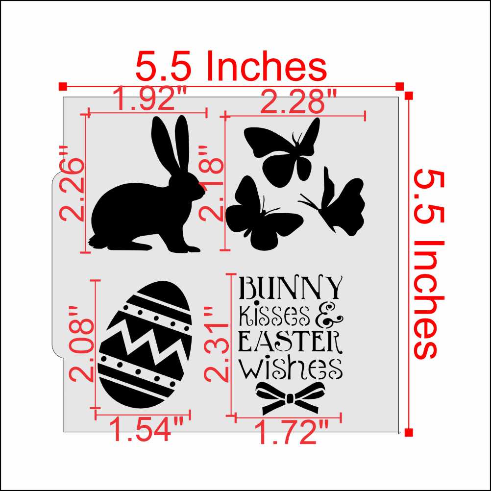 Bunny Kisses and Easter Wishes Cookie Stencil Dimensions