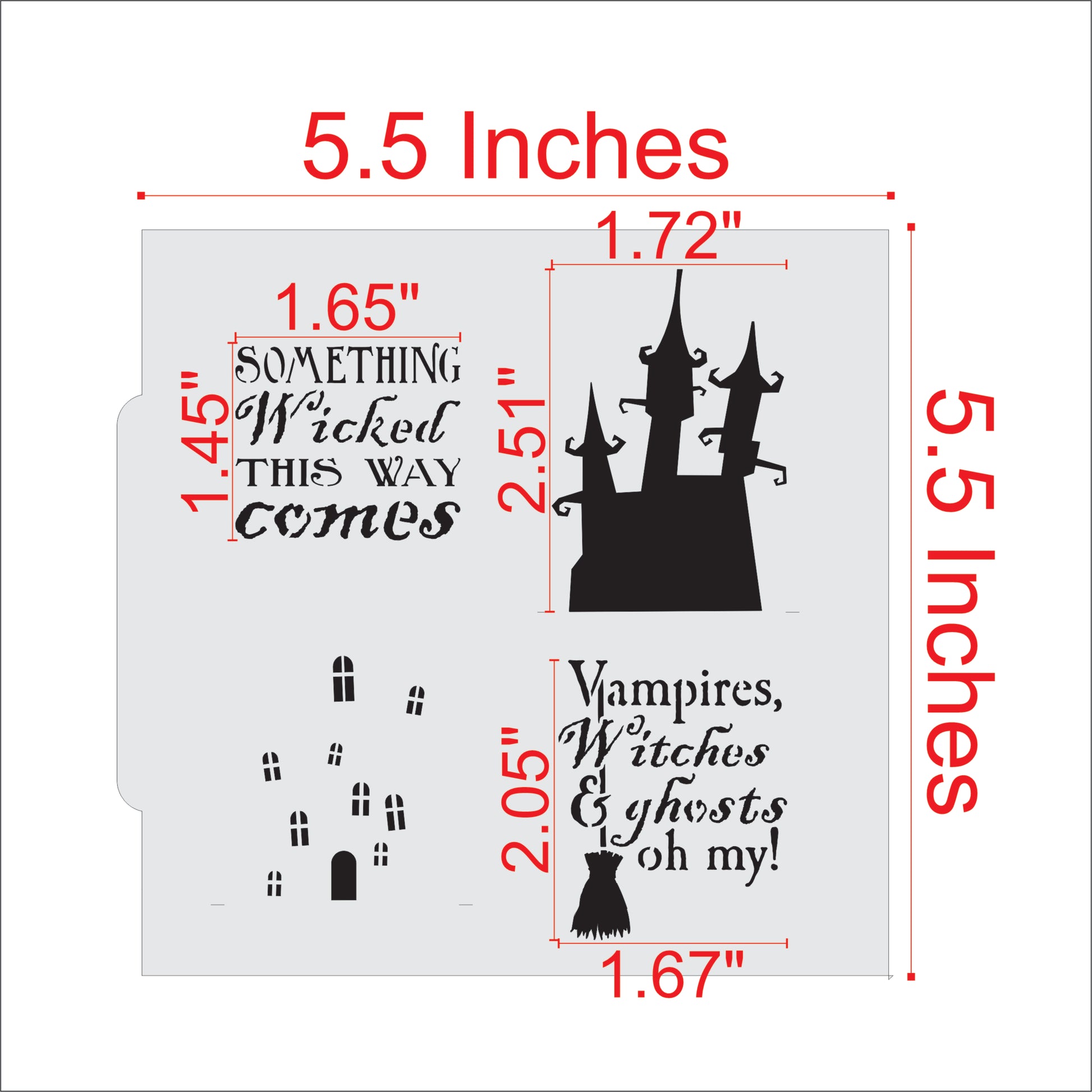 Measurements for the Haunted House Halloween Cookie Stencil