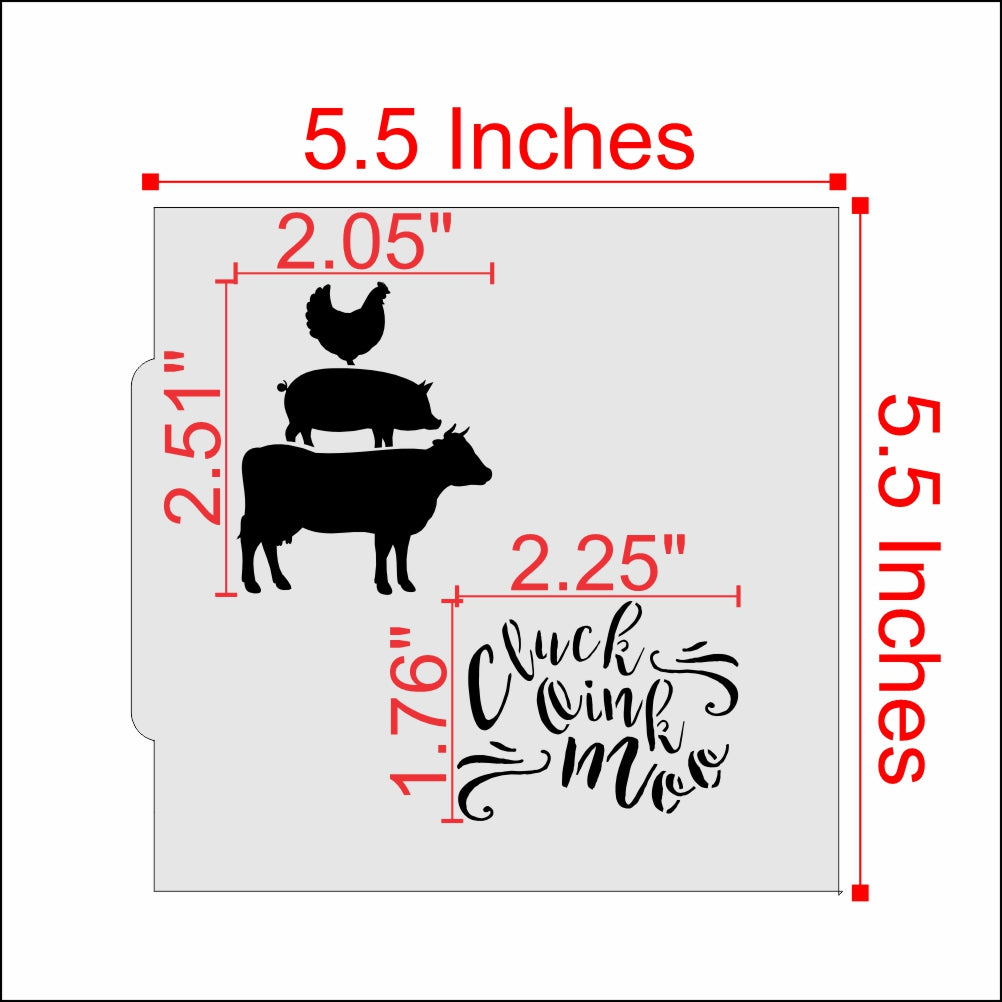 Cluck Moo Oink Cookie Stencil Dimensions