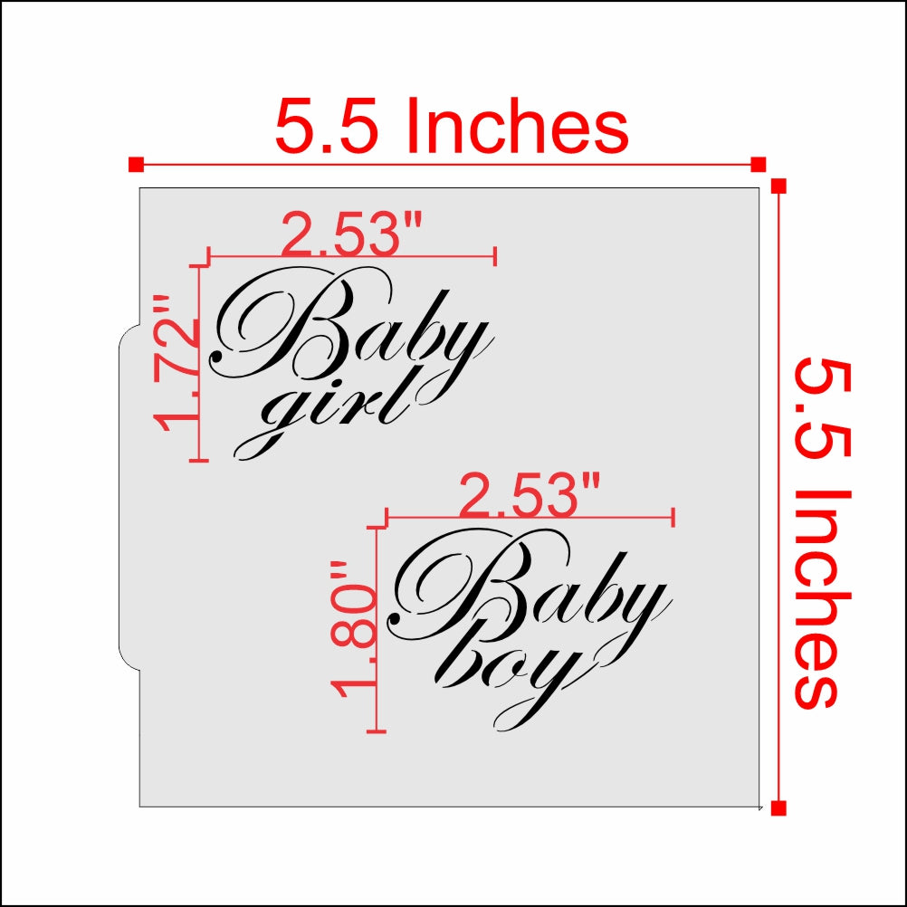 Measurements for the Scripty Style Baby Boy and Girl Cookie Stencil