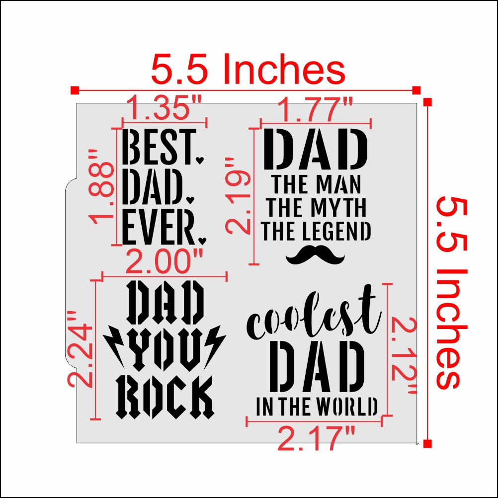 Measurements for the Coolest Dad in the World Cookie Stencil