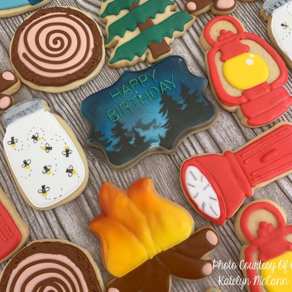 Cookies decorated using the Pine Trees Cookie Stencil Edger