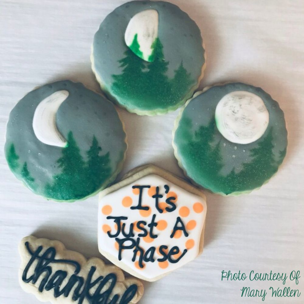 Cookies decorated using the Pine Trees Cookie Stencil Edger