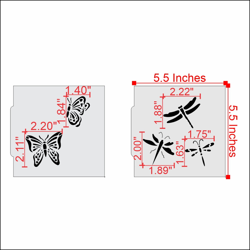 Butterflies and Dragonflies Accent Cookie Stencil Dimensions
