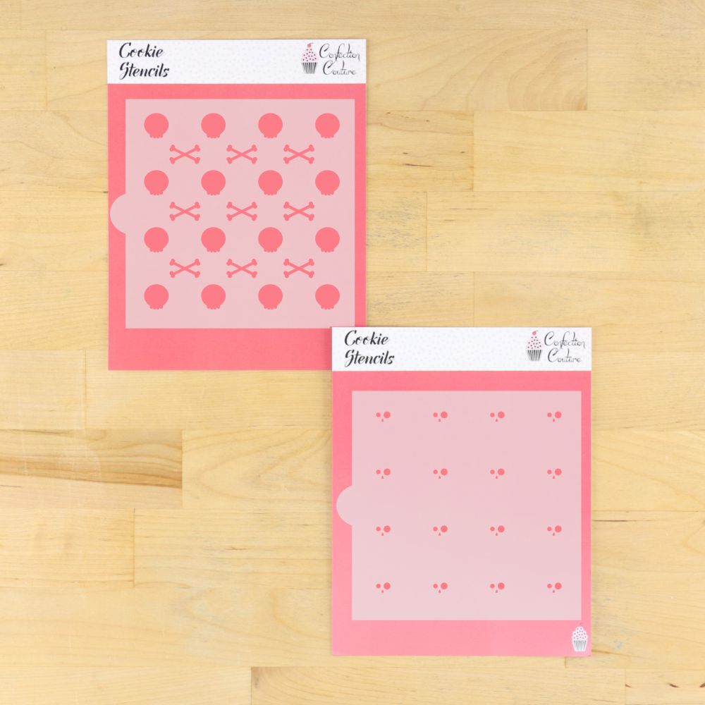 Two overlay skull and bones Halloween cookie stencil