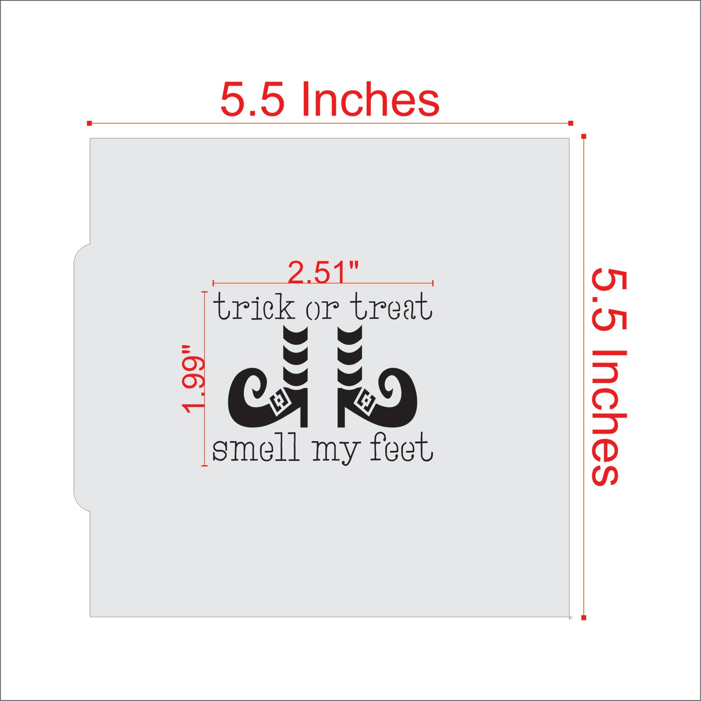Measurements for the Witch Boots Halloween Cookie Stencil